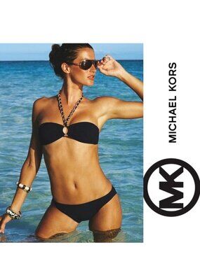 Michael Kors | Black And Gold Chain Bandeau Bikini Set | Size 4